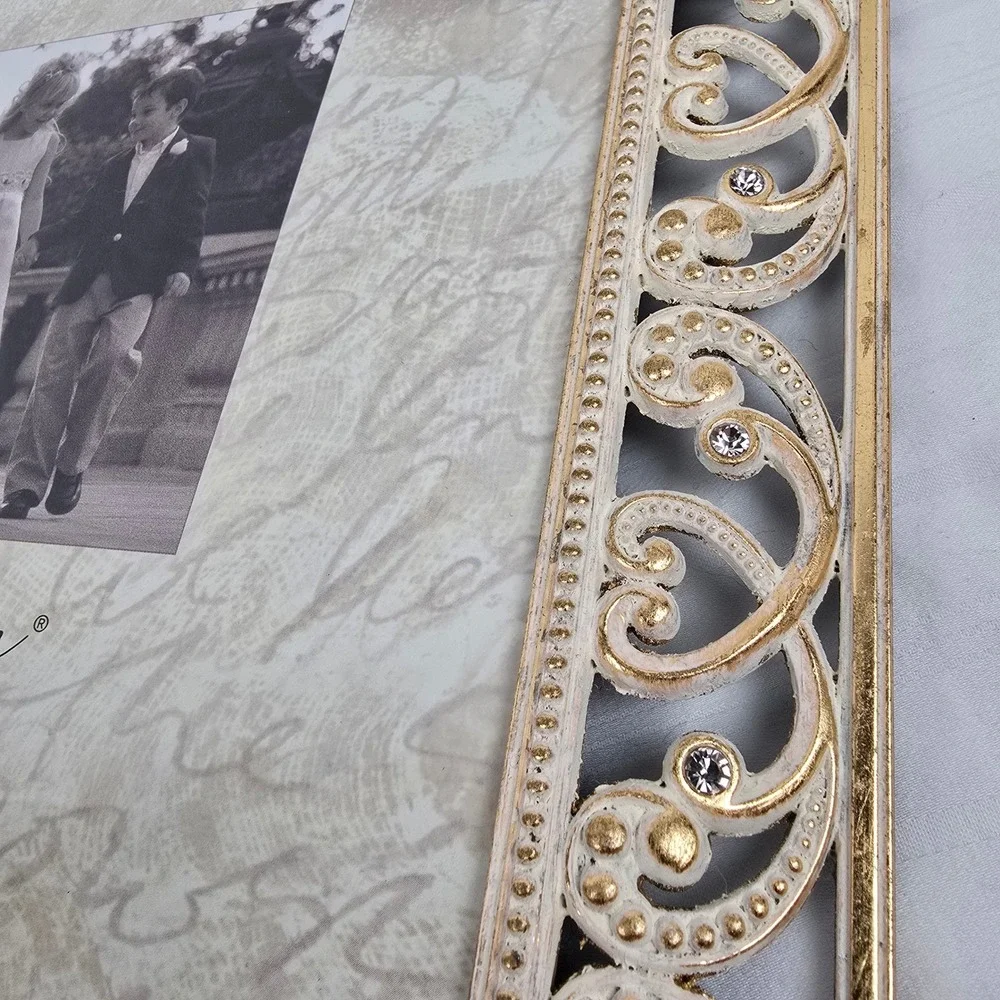 Decorel‎ Heirloom  8x10 Picture Frame Ornate Cream Gold Rhinestone Vintage Style